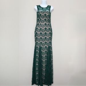Betsy & Adam Emerald Green Lace Gala Gown - Size 2